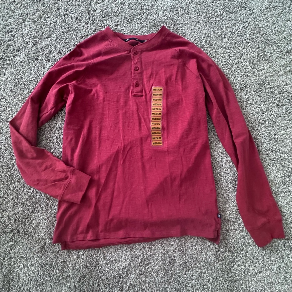 Red Long Sleeve Henley Shirt